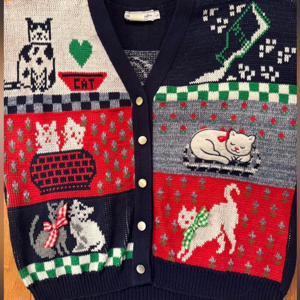 I Love Cats Themed Knit Cardigan Sweet Details Cotton Cat Lover Dopamine